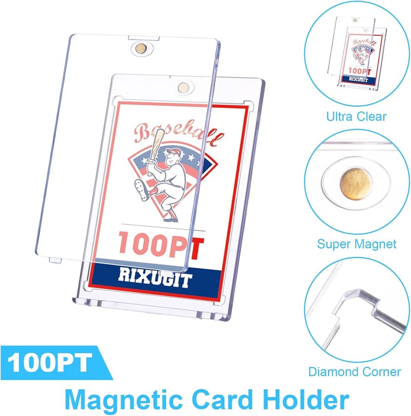 RIXUGIT 20-Pack One Touch Magnetic Card-Holder - 100pt Magnetic Baseball Card Holders, Trading Card Holder, UV Protection， Sports Card Protectors, Magnet Case Fit for Standard Cards Storage and Display - Image 3